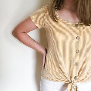 Anthropologie Yellow and White Stripe Top